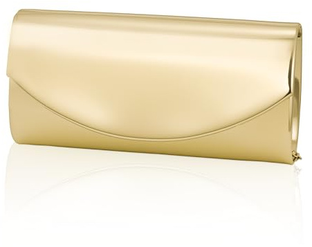 Larcenciel Pochette Oro da Sera, Borsa da Sera in Pelle Verniciata a Specchio con Catena, Elegante Clutch Borsa a Mano Curva, Borsa a Tracolla Alla Moda per Matrimoni, Feste, Prom, 22x11x6CM