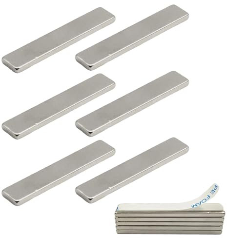 Flewtdart 8pcs Aimant Néodyme Puissant Rectangulaire Extra Forts 50x10x3 Mm, Aimant A Coller Plat Autocollant Adhésifs Blanc Avec Ruban Adhésif Double Face (8, 50x10x3mm)