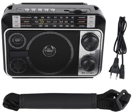 Radio Portátil, Am FM SW Radio de Banda Completa Soporte de Fuente de Alimentación Dual Bluetooth, Unidades USB, SD/TF, Retro Retro para Viajes Al Aire (Enchufe de la UE)