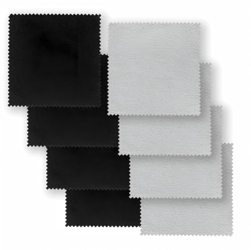 8PCS Microfibre Cleaning Cloth - Glasses Cleaning Cloth - Lens Wipes for Glasses - Reusable - for Eyeglasses, Screens, Cameras, Tablets (Black-Grey, 15x18cm)