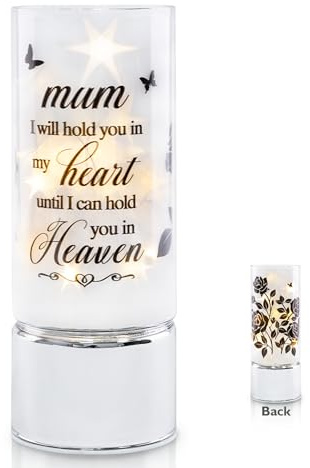 Rhytsing Regalo conmemorativo por la pérdida de mamá, vela sin llama a pilas con función de temporizador, linterna cilíndrica de vidrio con luces de hadas, expresando condolencias por la pérdida de la