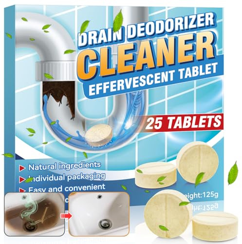 Ambientador de limpieza de alcantarillado, Tabletas Limpiadoras de Desagües, Paquete de 25 Tabletas Efervescentes para Eliminar Olores Rápidamente, Adecuadas para Fosas Sépticas, Inodoros y Tuberías