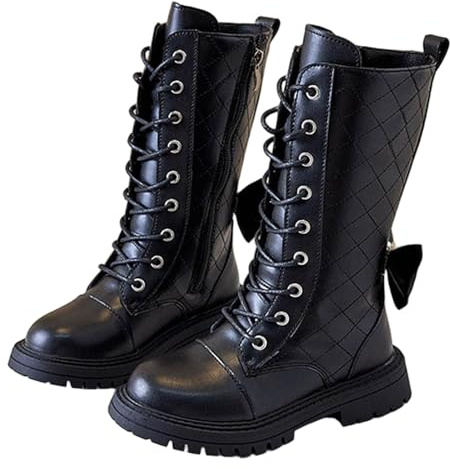 Stivali da Bambine e Ragazze Stivaletti in Pelle Stivale Lunghi con Tacco Spesso Stivali da Equitazione Confortevole Scarpe Invernali Caldi Boots Antiscivolo Stivaletti per Interni ed Esterni