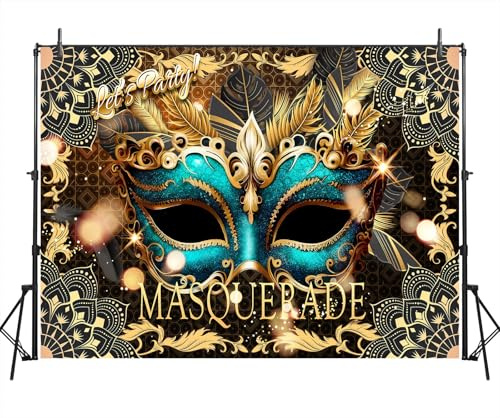 Masquerade Backdrop, Mardi Gras Luxury Glitter Gold Retro Backdrops for Ball Dance Mask Birthday Party Photography Decorations Supplies Favors Banner Photo Booth Props, 7 x 5 ft