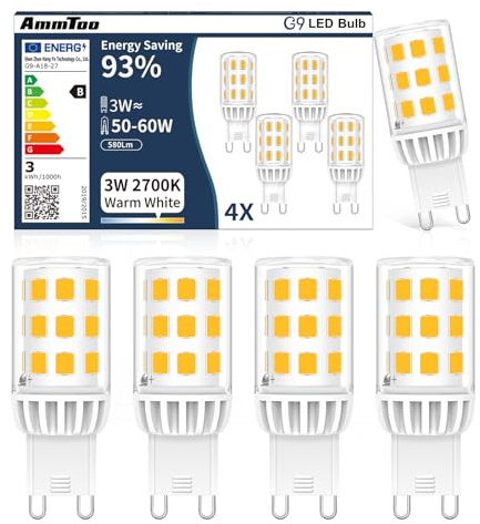 AmmToo G9 LED Lampe warmweiß 2700K, LED Leuchtmittel 3W 580LM entspricht 50W 60W Halogenlampe, Enegiesparende G9 Glühbirne kein Flackern