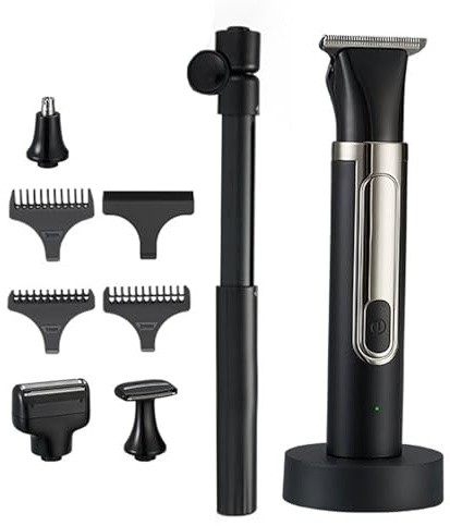 SOONHUA 4-in-1 Mens Body Trimmer Kit, Cordless Electric Back Shaver with Adjustable Long Handle, IPX6 Waterproof Grooming Tool for Beard Nose Body Hair Trimming