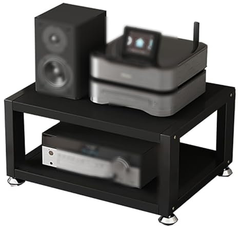 YUGXTH Media Stand Audio Rack, 2/3/4 Tier Desktop AV Media Stand Small Stereo Cabinet HiFi Rack, AV Medias Stands Corner Shelf for Headphone Amplifier CD Player(Black,L17.7xH9in/45x23cm)