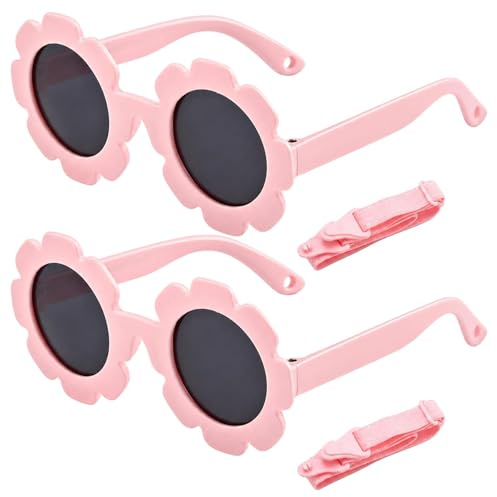 WORUIB Baby Sunglasses 6-12 Months, Protective Eyewear with Strap, Ideal for Beach Outings and Summer Travel, Two Pairs with Pink Frames and Snap Cord