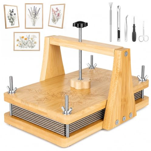 Mvellir Kit para Prensar Flores, Juego de Prensa de Hojas y Flores de 28 x 18 cm, Prensa de Madera Grande con 24 Papeles Secantes y 10 Cartones, Gran Regalo para Amantes de las Manualidades