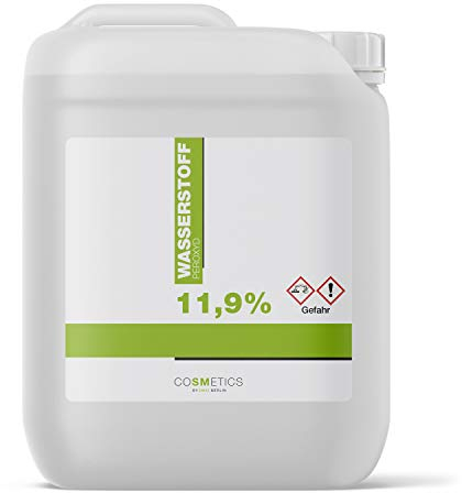 Wasserstoffperoxid 11,9% 5 Liter by COSMETICS55 | Hochprozentige H2O2 Wasserstoffperoxyd Lösung | Blondierung, Blondiermittel, Bleichmittel | Deutsche Herstelllung (Familienunternehmen 3. Generation)