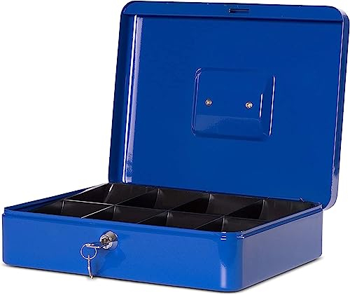 MAUL Geldkassette 4 aus Stahl | abschließbar | Münzgeld-Einsatz herausnehmbar | 30 x 25 x 8,7 cm | Kasse mit 2 Schlüsseln | geeignet als Spardose | kleiner Safe, Tresor, Trinkgeldkasse | Blau