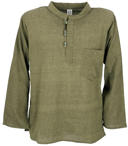Camisa de pescador de Nepal para hombre, estilo hippie Moosgrün Small