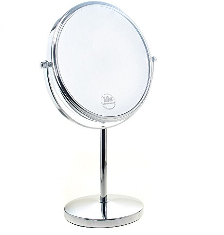TUKA Specchio Bagno per Trucco 5X Ingranditori, 8 Doppio Specchio Cosmetico Con Piedistallo, ø 20 cm Specchio da Tavolo per Trucco e Rasatura, 2 Facciate Vanity Mirror, Cromato, TKD3108-5x