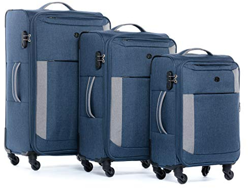 FERGÉ Kofferset Weichschale 3 teilig leicht erweiterbar Saint-Tropez Reisekoffer Trolley-Set (Handgepäck, L, XL) 3er Set Stoff-Koffer Roll-Koffer 4 Rollen Stretch-Flex grau
