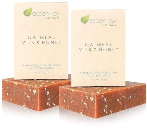 Aspen Kay Naturals Goats Milk, Honey & Oatmeal Soap Bar – with Organic Raw Honey, Goats Milk, Rolled Oats & Shea Butter - Exfoliating Soap – For All Skin Types - Handmade in Florida. (2 pack)