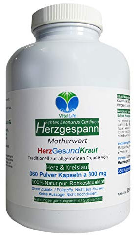 Echtes HERZGESPANN Motherwort Herz & Kreislauf 360 Pulver Kapseln - HerzGesundKraut nach Hildegard von Bingen (Leonurus Cardiaca) - NATUR PUR ohne ZUSATZSTOFFE. 26865-360