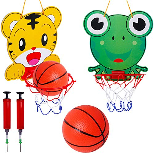 Miotlsy Kinder Indoor Mini Basketball Set - 2 Basketballkörbe und Bälle, Cartoon Tiger und Frosch, Tragbares Sport Spielzeug