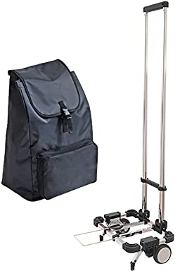 Faltbarer Einkaufswagen Einkaufstrolley 2 Räder, Tragbar Einkaufsroller Warenkorb Mit Teleskopgriff Wasserdicht Edelstahl Trolley-Tasche Mini Sackkarre Mit Bungee-Seil Zum Reisen (Schwarz)