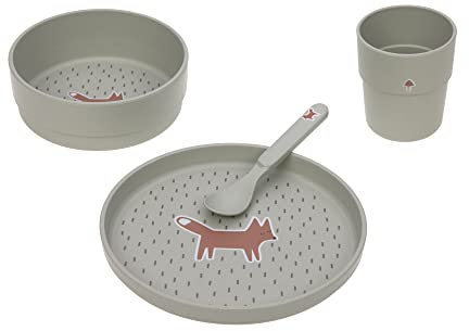 LÄSSIG Set de vaisselle pour enfants (assiette, gobelet, bol, cuillère) sans mélamine, sans BPA, pour lave-vaisselle et micro-ondes/Dish Set Little Forest Fox
