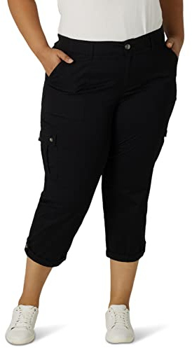 Lee Plus Size Ultra Lux Comfort with Flex-to-go Cargo Capri Pant Pantalón, Negro, 52 para Mujer