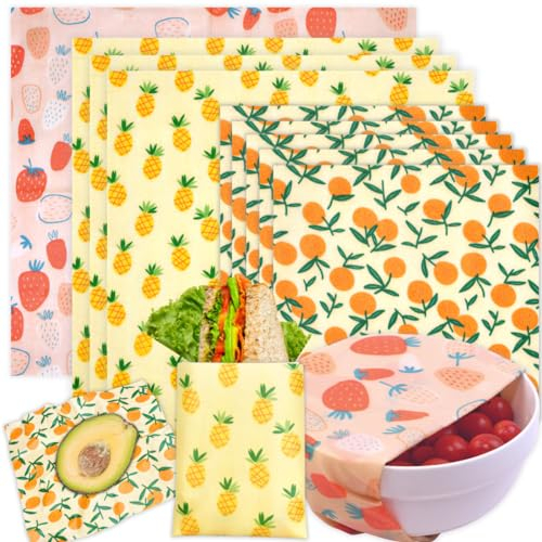 Reusable Beeswax Wrap - 9 Pack Beeswax Wraps for Food, Eco-Friendly Beeswax Food Wraps, Bread Sandwich Wrapper - Organic, Sustainable, Biodegradable, Zero Waste, Plastic-Free Food Storage, 5S, 3M, 1XL