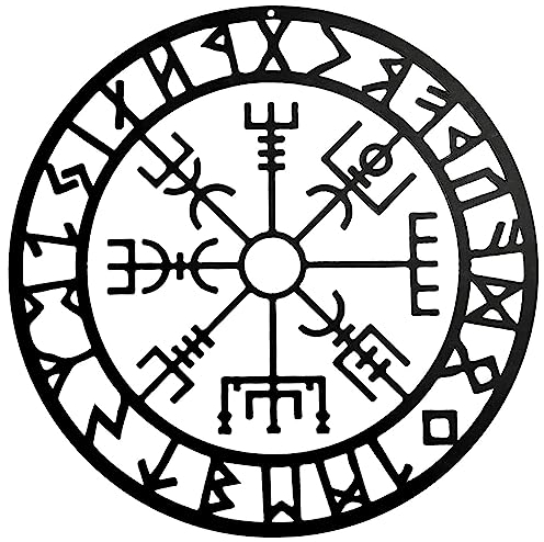 SEABABOO Metall Wand Deko Wandskulpturen Kompass Nordische Metall Wikinger Wand Deko Wandkunst Wandskulpturen Wikinger Deko 28CM Schlafzimmer Wanddekoration Wohnzimmer Kunst Dekoration