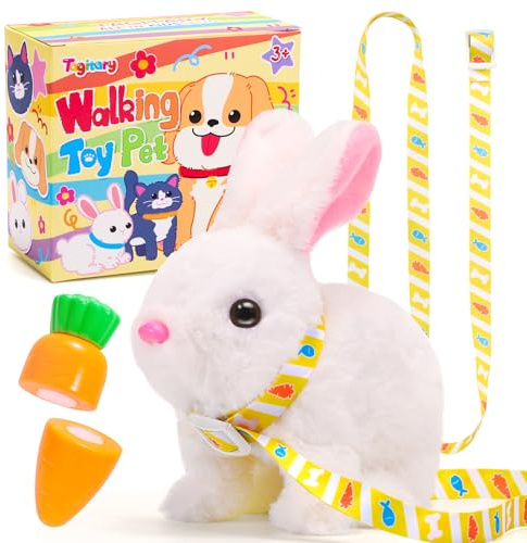 Tagitary Easter Plush Bunny Toys Electronic Toy with Sounds,Wiggling Ears,Twitching Mouth and Nose, Interactive Rabbit Toy for Kids with Leash,Easter Basket Stuffers Birthday Gift for Toddlers
