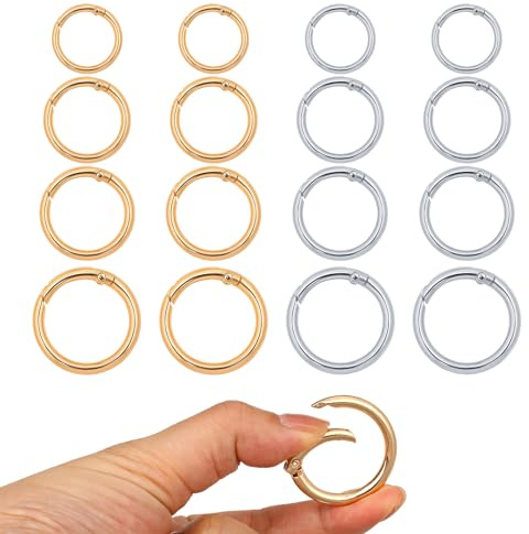 Qianyu 16 pezzi moschettone rotondo a molla O-ring in lega di zinco moschettone 20/23/25/33 mm oro metallo piccoli anelli a molla portachiavi accessori per portachiavi borsa portafogli artigianato fai