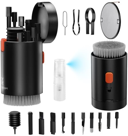 K&F CONCEPT Keyboard Cleaner Kit,20 in 1 Multi-Tool Kit, Electronics Cleaning Kit with Retractable Big Brush for Phones, Tablet, Computer, PC Monitor,TV Camera Lens，Black