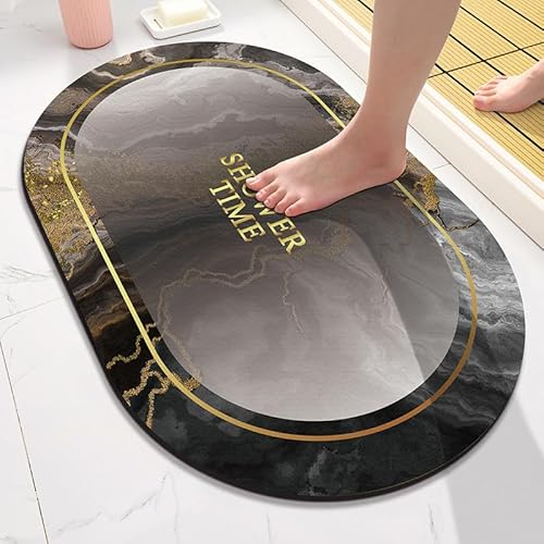 Badezimmerteppich 50X80Cm Gold Schwarz Badteppich rutschfest Waschbar,Duschvorleger Schnelltrocknend,Stein Badematte,Diatomite Stone Bath Mat,Super Absorbierende Badvorleger
