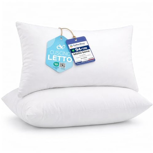 Flowen Cuscini Letto Coppia di Guanciali 50x70 per Dormire Imbottitura Standard Antiacaro Anallergico Traspirante Rettangolare per Matrimoniale Singolo con Federa in Poliestere Lavabile