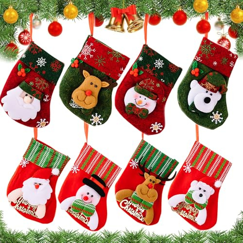 FaJoek Calcetín de Navidad 8 Pcs Medias Navideñas Colgantes, Calcetines del Árbol de Navidad, Calcetines Navidad Chimenea, Calcetines de Navidad Decoración, Mini Medias de Navidad