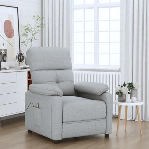 IKAYAA Sillón Reclinable de Masaje con 6 Zonas de Masaje y Mando a Distancia, Reclinable Manual, Sillón Relax de Tela con Prácticos Bolsillo, Gris Claro
