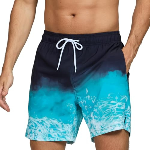 Bañador Hombre de Secado Rápido Impermeable Bañadores Largo, Traje de Baño para Natacion Piscina Corto Pantalones, Verano Shorts Hombre de Playa Arena Deportes XXL Ondas de Gradiente