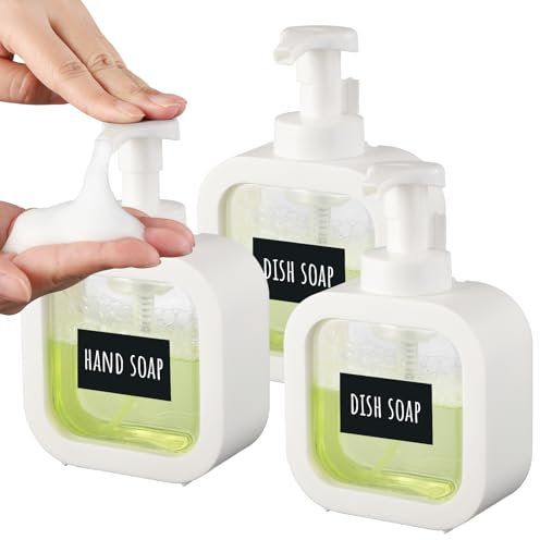 Segbeauty Dispensador de Gel y Champu, 3 Piezas 300ml Dispensador Espuma, Botes para Gel y Champu, Dosificador Jabon de Plástico con Etiquetas, Accesorios Baño (Blanco)