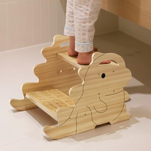 COSYLAND Dinosaur Shaped 2 Step Stool for Kids – Height Adjustable Non-Slip Toddler Stepping Stool for Bathroom Sink Kitchen, Bedroom & Potty Training