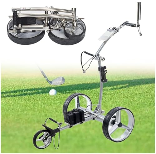 Elektrisk Hopfällbar Golfvagn med Fjärrkontroll, Golfvagn med 3 Hjul, Golfvagn med Mugghållare, Paraplyhållare, Telefonhållare, 30 kg Last