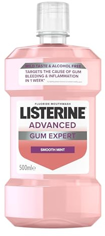 Listerine Advanced Gum Expert Milder Taste (Zero Alcohol) Mouthwash - Starts Working in 30 Seconds, Fights and Protects Against Plaque Bacteria- The Main Cause of Gum Problems, 500 ml