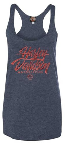 Harley-Davidson Women's Slick Script Embellished Raw-Edge Sleeveless Tank (2XL) Black