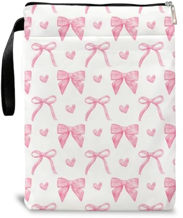 Rosa Schleife Buchhülle für Buchliebhaber, Schleife Buchtasche mit Reißverschluss, Waschbarer Buchumschlag Aus Stoff für Taschenbücher, Geschenke für Buchliebhaber, Bücherwurm, Bibliophile 29,5×21 cm