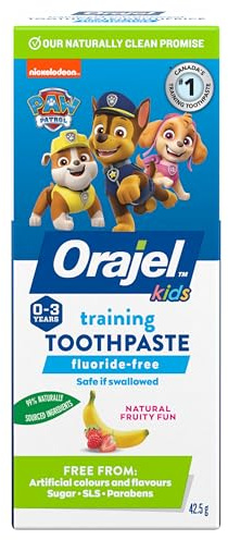 Orajel Kids Paw Patrol Fluoride-Free Training Toothpaste, Natural Fruity Fun Flavor, #1 Pediatrician Recommended , 1.5oz Tube