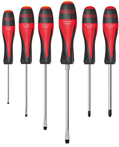 KS TOOLS - 922.6020 - Jeu de 6 tournevis ULTIMATE - Fente, PH - Manche ergonomique tri-matière - Lame acier trempé - Résistant aux produits chimiques - Chrome vanadium - Vissage professionnel