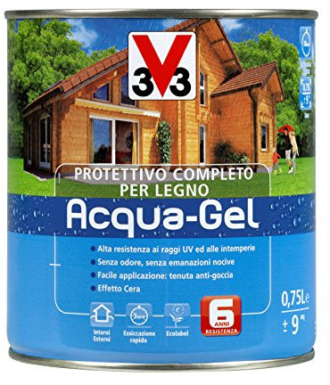 V33 Protettivo Completo All'Acqua Per Legno, Anti-Goccia, Resa 9 Mq Ca. Incolore