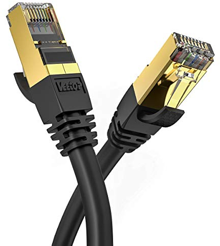 VEEtOP Cable Ethernet Cat 8 de Red con Conectores rj45 Oro para 40 Gigabit Internet LAN 1m Negro