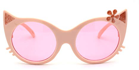 SA106 Girls Kitty Cat Ear Whisker Flower Cat Eye Sunglasses Peach Pink