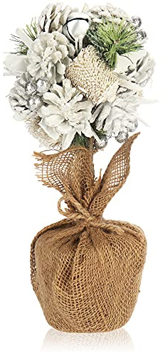 com-four® Composizione natalizia in vaso di fiori - coni, ramoscelli e bacche in una fascia decorativa di iuta - composizione floreale fatta a mano (Vaso di fiori XXL)