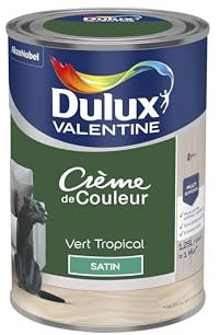 Dulux Valentine Crème de Couleur - Peinture multi-supports intérieure - Satin Vert Tropical 1,25 L