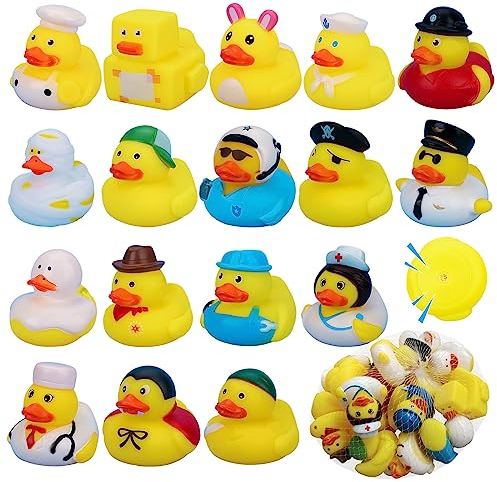 Paperelle di Gomma Bagno,Forreen 17 Pcs Giocattolo da Bagno per Bambini Galleggiante e Squittio Paperella di Gomma Carino Giocattoli da Bagnetto con Borsa a Rete per Baby Doccia Spiaggia e In Piscina