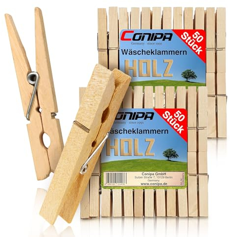 Conipa® - 100 Stück Wäscheklammern Holz (naturbelassen) 72 x 10 mm - Holzklammern groß für Wäscheständer & Wäscheleine - Klammern aus Natur-Holz (plastikfrei) - Holzwäscheklammern zum Wäsche aufhängen