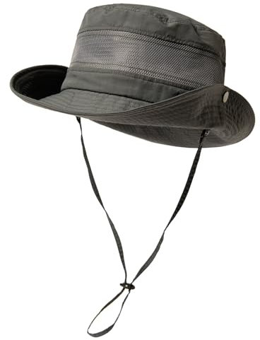 TOP-EX Sonnenhut für Damen und Herren UPF 50 Breitkrempe, wasserdicht, atmungsaktiv und verstellbar für Sommer, Angeln,Wandern,Safari Leichter und klein verpackbarer Bucket Hut DunkelGrau L/XL